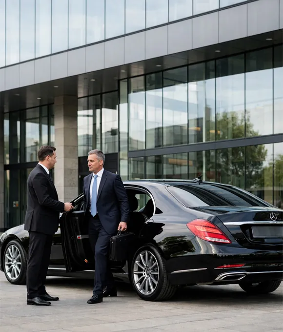 Executive travel in a chauffeur-driven Mercedes